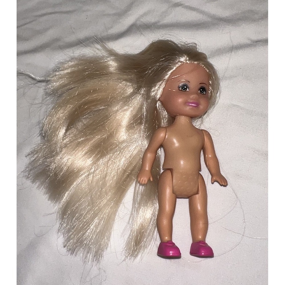 Zuru Sparkle Girlz Mini Doll 4.5" Blonde Hair Blue Eyes Molded Pink Shoes Nude